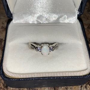 Natural Opal and Tanzanite Ring - 14K White Gold